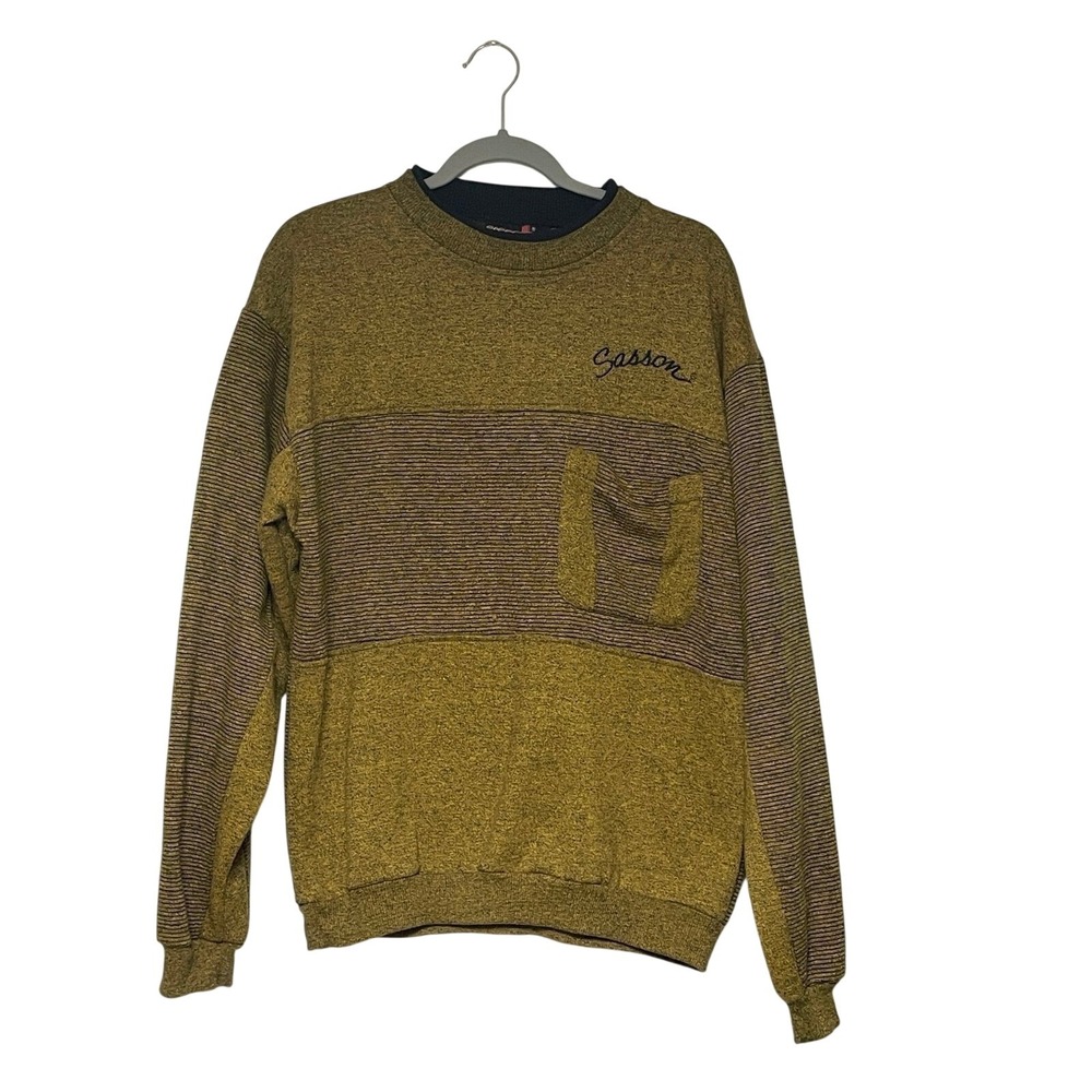 Sasson Vintage Retro Streetwear 80s Gold Black Stripe Crewneck Mens Large